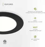 ASD Flat Trim Retrofit LED Recessed Lighting 6 Inch | Ultra Thin Black 12W 971LM Wet Rated Dimmable Downlights | 2700K-5000K Adjustable LED Recessed Light Fixtures | Disk Can Lights, ETL 12 Pack