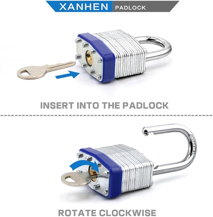Keyed Alike Laminated Steel Keyed Padlocks with Normal Shackle, 6 Pack, for Hasp Latch, Sheds, Fences, Storage Locker, School, Gym