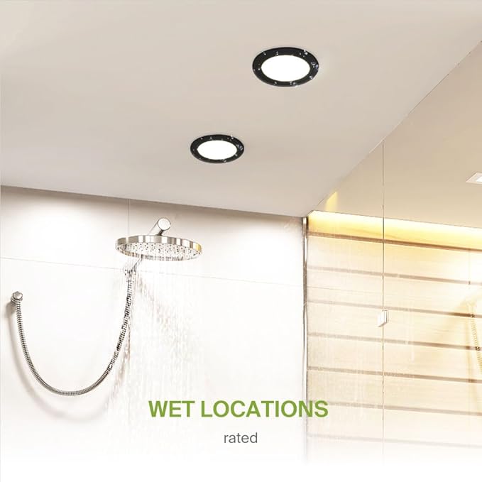 ASD Flat Trim Retrofit LED Recessed Lighting 6 Inch | Ultra Thin Black 12W 971LM Wet Rated Dimmable Downlights | 2700K-5000K Adjustable LED Recessed Light Fixtures | Disk Can Lights, ETL 24 Pack