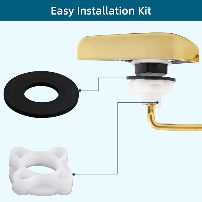 Universal Metal Front Mount Toilet Handle Replacement Kit Compatible with Kohler Toilet Tank Parts, Toilet Flush Lever Handle with Flapper Chains, Polished Gold