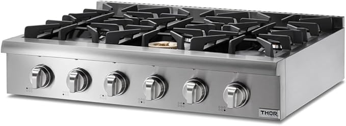 THOR KITCHEN Pro-Style Gas Rangetop with 6 Sealed Burners 36 - Inch, Stainless Steel HRT3618U