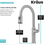 KRAUS® Allyn™ Traditional Industrial Pull-Down Single Handle Kitchen Faucet in Spot-Free Stainless Steel, KPF-4100SFS