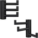 Angle Simple Swivel Towel Hooks for Bathroom, SUS 304 Stainless Steel Foldable 3 Arms Robe Towel Holder, Shower Wall Coat Hooks, Matte Black, 2 Pack