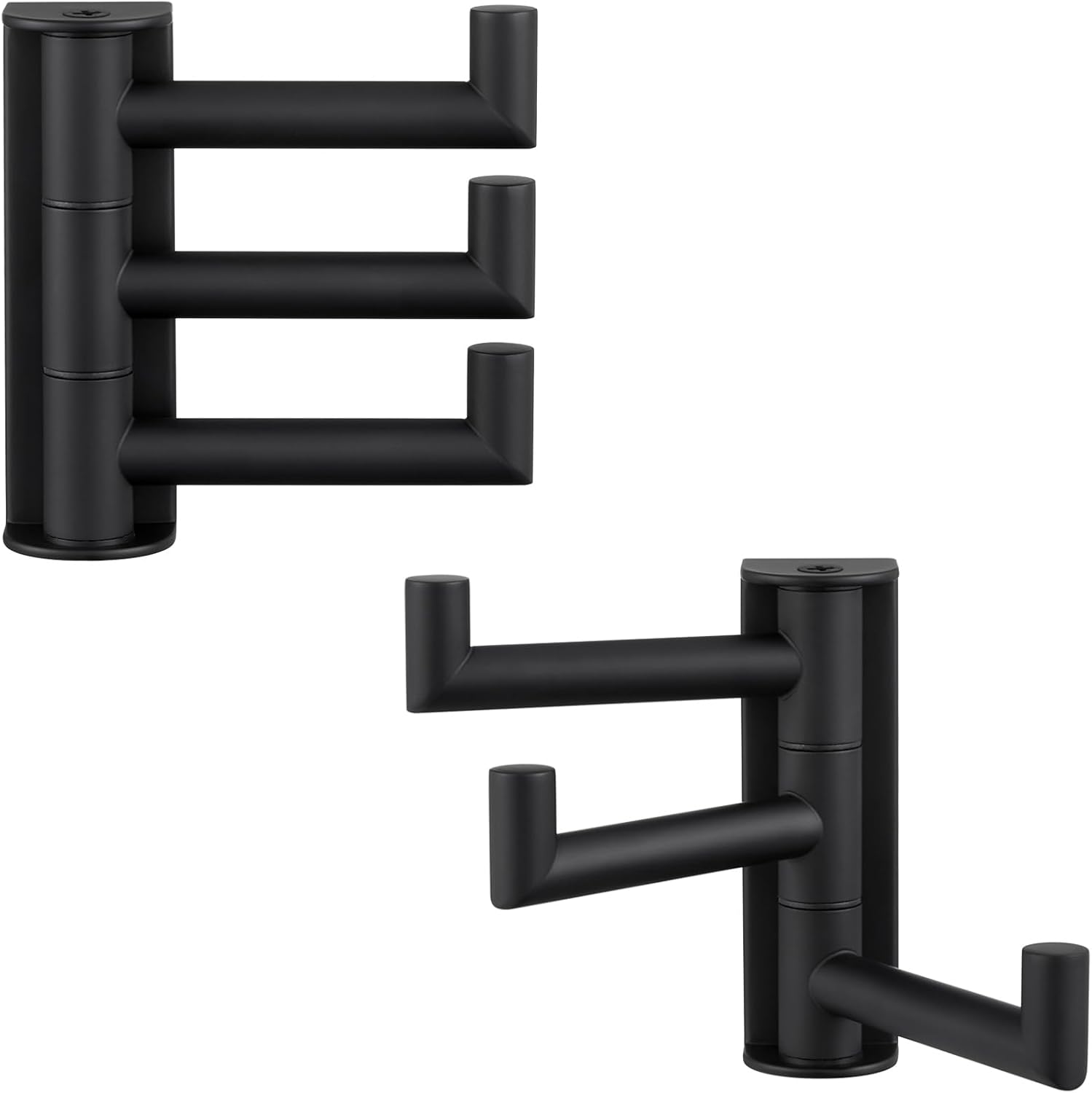 Angle Simple Swivel Towel Hooks for Bathroom, SUS 304 Stainless Steel Foldable 3 Arms Robe Towel Holder, Shower Wall Coat Hooks, Matte Black, 2 Pack