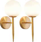 SeeU Brass Wall Sconces Mid Century Style Set of 2,Gold Wall Lamp Fixture,Vanity Light Fixture Wall Lamp with Milky Frosted Globe