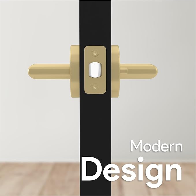 Mega Handles Ronn Privacy Door Handle - 3 Pack Interior Reversible Gold Door Handle, Heavy Duty Bed & Bath Door Handles with Privacy Door Lock, Fits All Standard Doors - Satin Brass