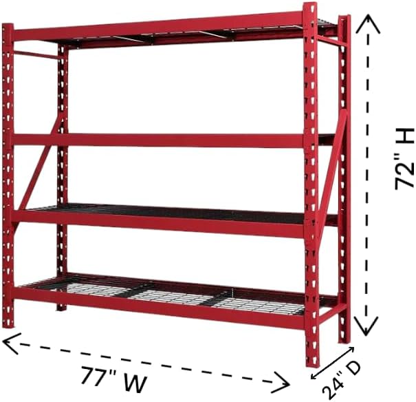 Heavy Duty Member Mark 4-Shelf Industrial Storage Rack, 77" W x 24" D x 72" H (Red, 2 Pack)