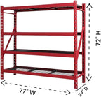 Heavy Duty Member Mark 4-Shelf Industrial Storage Rack, 77" W x 24" D x 72" H (Red, 2 Pack)