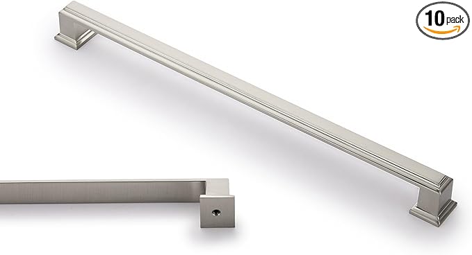 10 Pack 10 Inch(254mm) Hole Center Satin Nickel Modern Cabinet Pulls Kitchen Cabinet Handles Kitchen Cabinet Hardware Timeless Drawer Pulls for Dresser Cupboard Wardrobe, Nickel-B(10x10)