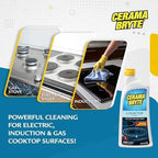 Cerama Bryte Glass Cooktop and Stove Top Cleaner Combo Kit - Includes Cleaning Tool, Razor, Scraper and 1 Pad to Remove Tough Stains - Use on Gas, Electric, Ceramic Surfaces, 10 Ounces, 4 Piece