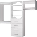 ROOMTEC Modular Closet System, 60" Wall Mounted Closet Organizer with Hanging Rods and Drawers, Modern Wooden Tower for Walk-In Closets, Wardrobe Storage Kit, White