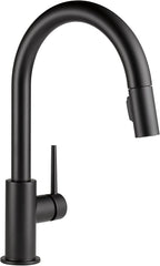 Delta Trinsic Matte Black Kitchen Faucet with Pull Down Sprayer, Modern Single Hole Kitchen Sink Faucet, Single Handle, Matte Black 9159-BL-DST