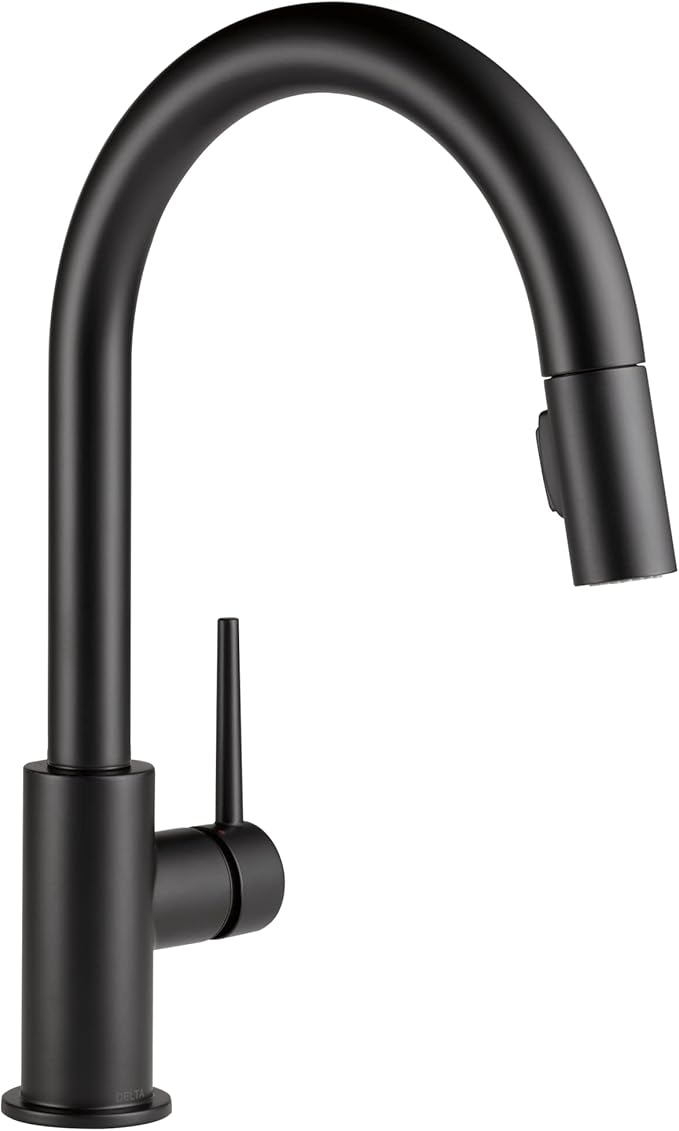 Delta Trinsic Matte Black Kitchen Faucet with Pull Down Sprayer, Modern Single Hole Kitchen Sink Faucet, Single Handle, Matte Black 9159-BL-DST