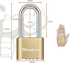 1 Pack disecu Heavy Duty 4 Digit Combination Lock, 2.5 Inch Long Shackle Outdoor Waterproof Padlock for School Gym Locker, Storage Unit, Fence, Gate, Toolbox (Brass)