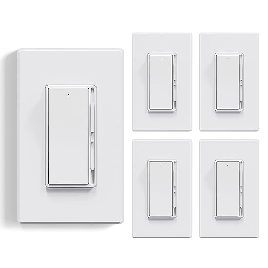 ELEGRP Dimmer Light Switch for 300W Dimmable LED/CFL Lights and 600W INC/HAL Bulbs, Single Pole/3-Way LED Slide Dimmer Light Switch, Wall Plate Included, UL Listed, 5 Pack, White