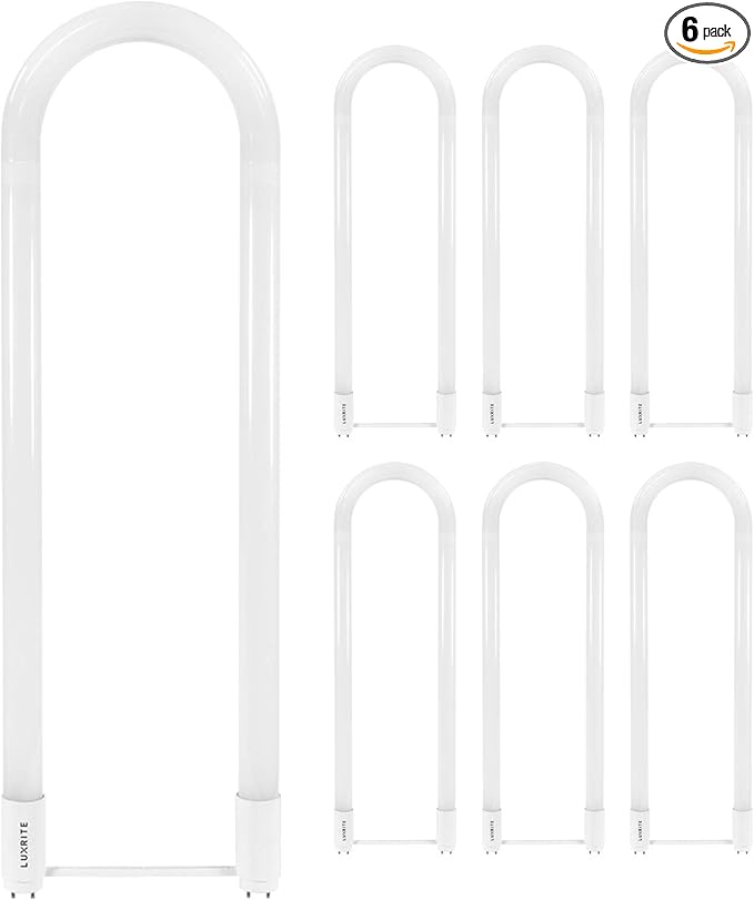LUXRITE U Bend LED Tube Light, T8 T12, 18W (32W Equivalent), 3000K Soft White, 2000 Lumens, Fluorescent Light Tube Replacement, Direct or Ballast Bypass, DLC and ETL Listed, G13 Base (6 Pack)