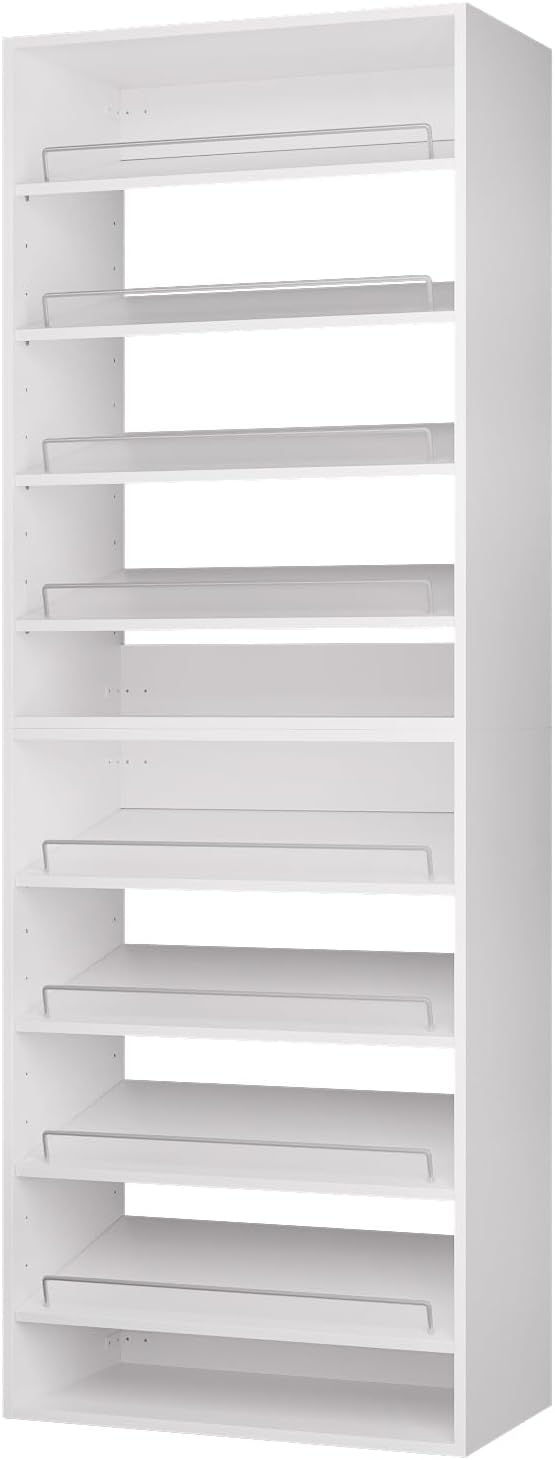 ROOMTEC Modular Closet System, 31.5" Shoe Shelf Closet Tower Wall-Mounted Closet Organizer, Wooden Tower for Walk-In Closets, Wardrobe Storage Kit, White