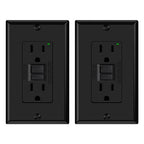 ELEGRP GFCI Outlet 15 Amp, Self-Test GFI Electrical Outlet with Narrow Design, GFCI Receptacle with LED Indicator, UL Listed, Black, Wall Plate Included, 2 Pack