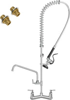 Commercial Kitchen Faucet 42" Height Wall Mount with Pull Down Sprayer 8" Center Wall Mount Kitchen Sink Faucet with 14" Add-on Swing Spout Pre Rinse Faucet for Commercial Kitchen Sink