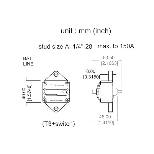 Hi-Amp 100 Amp Circuit Breaker with Manual Reset for Car Audio RV Truck Boat Marine, DC 12V - 48V | Waterproof IP67 Protection 100A Panel Mount