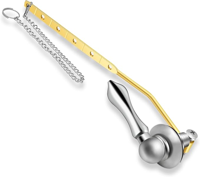 Boltigen Universal Front Angle Mount Toilet Handle, Chrome Finish Toilet Tank Flush Handle Lever, Toilet Trip Lever Handle Replacement Kit with 1pc Stainless Steel Flapper Chain