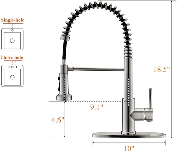 RULIA Kitchen Faucet, Kitchen Sink Faucet, Sink Faucet, Spring Pull-Down Kitchen Faucets, Bar Kitchen Faucet, Brushed Nickel, Stainless Steel, RB1027