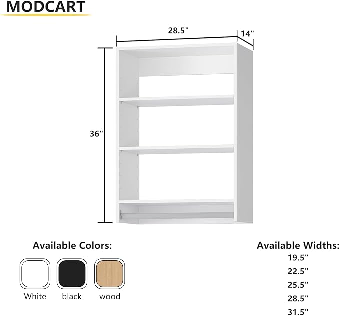 Medium Double Hanging Closet Unit, Modular Closet System, Wood Closet System Organizer with Storage for Walk In Closets, Clothing Rack Closet for Hanging Clothes, Bedroom, White, 28.5"W
