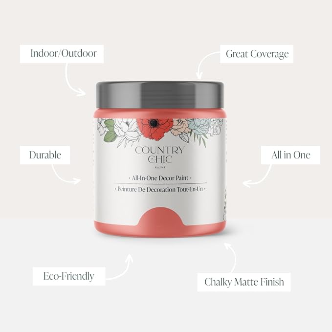 Country Chic All-in-One Chalk Paint for Furniture, Cabinets, Home Decor, Eco-Friendly, Matte Finish, Built-In Primer & Top Coat for Wood, Metal - Sunset Glow (Coral Pink) - 8 oz (237 ml)