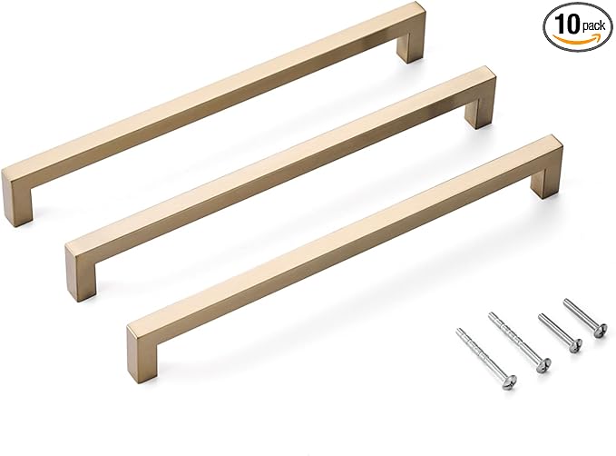 10 Pack Champagne Bronze Cabinet Pulls 10 Inch Modern Square Drawer Handles Dresser Pulls Cupboard Handles Stainless Steel Kitchen Cabinet Hardware