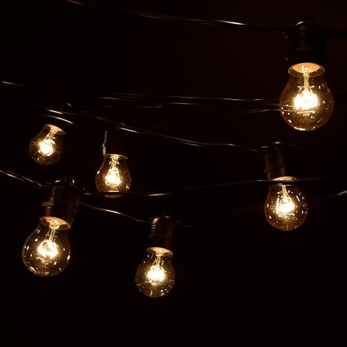 Hometown Evolution, Inc. E26 Commercial String Lights with 16 Gauge Wire (24 Foot 12 Socket, A15 15 Watt Clear Bulb)