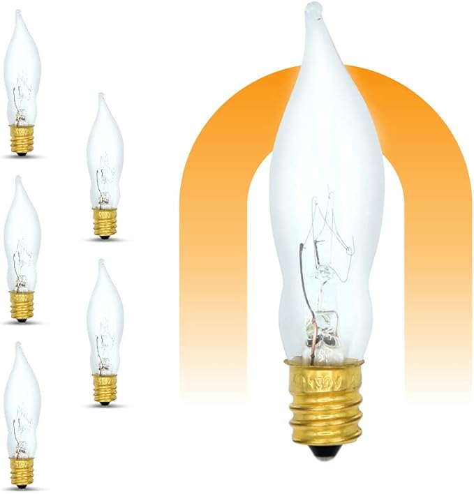 lumenivo 7.5 Watt Light Bulbs 120V/130V Bent Tip Candelabra, Flame Tip Chandelier Bulbs, Flame Shaped Light Bulbs Standard Base – Replacement Christmas Candle Tip Incandescent E12 Bulbs – 6 Pack