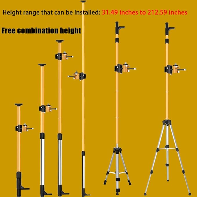 Laser Level Pole with Tripod with multifunctional gimbal,13.8 Ft./4.2M Pole &3.9 foot/1.2M retractable tripod with 5/8 and 1/4 conversion screws, for Rotary and Line Laser Level