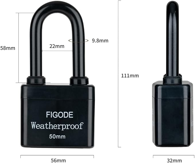 FIGODE® Outdoor Waterproof Padlocks, Covered Heavy Duty Laminated Steel Locks, Large Sturdy Locks, 2.2 in. Wide, 3 Locks Same Key, Long Padlocks