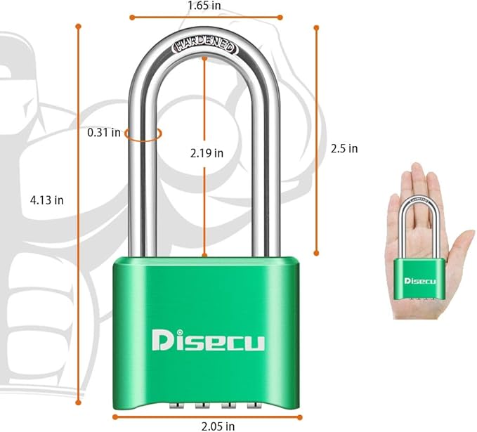 1 Pack disecu Heavy Duty 4 Digit Combination Lock, 2.5 Inch Long Shackle Outdoor Waterproof Padlock for School Gym Locker, Storage Unit, Fence, Gate, Toolbox (Green)