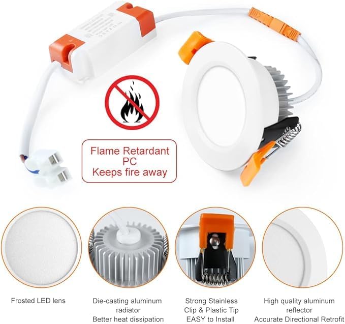 6 Pack 2 Inch LED Recessed Lighting, Downlight Dimmable 3W (35W Equivalent), 3000K Warm White, CRI80, Recessed Light Fixtures with LED Driver