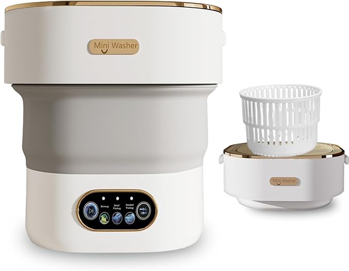 Portable Washing Machine, 15L Mini Collapsible Washer with 3 Cleaning Modes for Baby Clothes, Underwear, Small Foldable Laundry for Travel Apartment Home Dorm Hotel Camping (White+Grey)