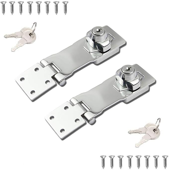 2 Packs Keyed Locks Twist Knob Locking Hasp for Small Doors, Cabinets and More,Stainless Steel Steel, Catch Latch Safety Lock with Keys (4inch, Silver)