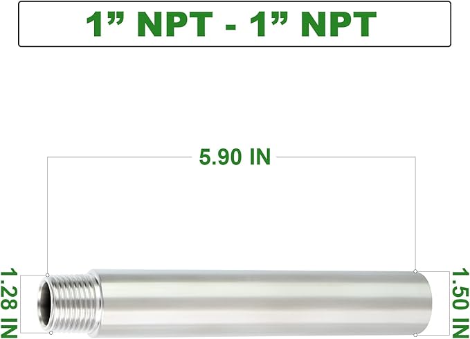 TAISHER 2PCS Stainless Steel Pipe Fittings, 1" NPT Male x 1" NPT Female Threaded, 6" Length Nipple Cast Pipe