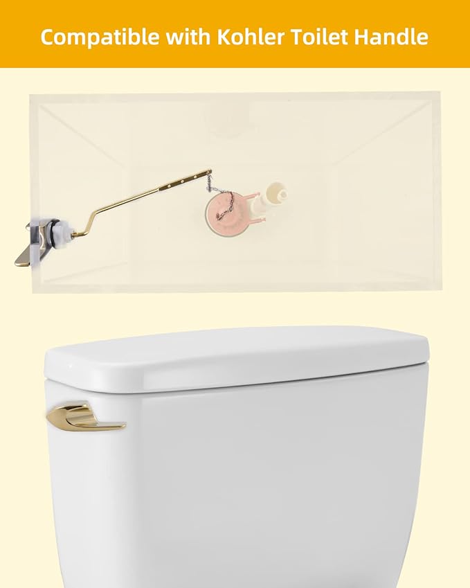 2 Pack Universal Polished Gold Toilet Handle Replacement Kit, Side/Angle Mount Toilet Flush Handle Compatible with Kohler K-GP30324-CP/TOTO/American Standard, Stainless Steel Flapper Chain