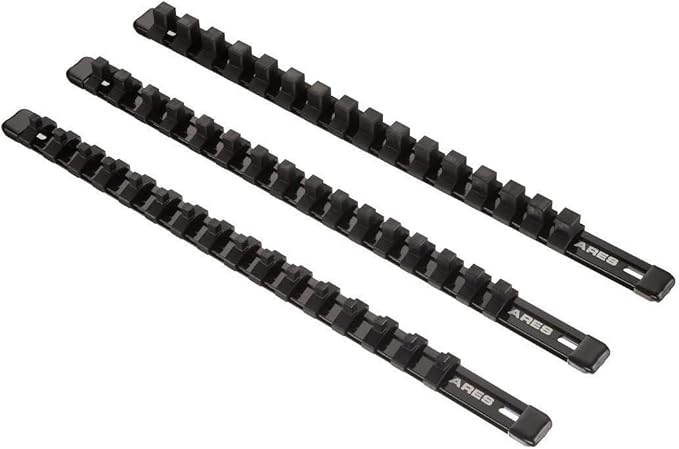 ARES 70087-3-Piece Aluminum Socket Organizer - 1/4-Inch, 3/8-Inch, and 1/2-Inch Drive Rails Hold 48 Sockets and Keep Your Tool Box Organized