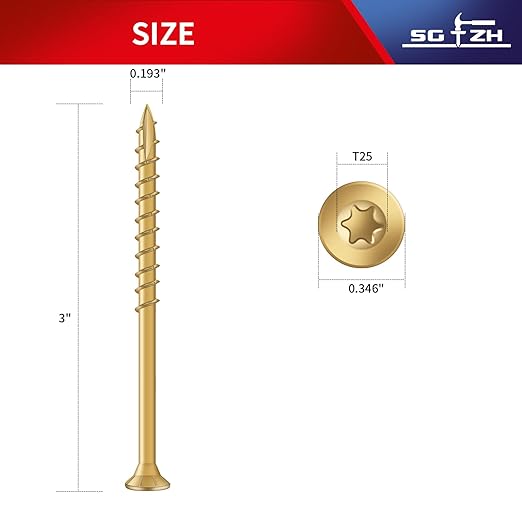 #9 x 3 Inch Deck Screws (69Pcs) 1lb. Exterior Wood Screws. Carbon Steel, Tan, Flat Head, Rust Resistant epoxy Coated, with T25 Star Bit