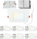 ASD 6 Pack LED Recessed Square Ceiling Light 6 Inch with Round Back, 5 CCT 2700K-5000K, Ultra-Thin Dimmable Wafer Lights with Junction Box, 15W 1266LM Canless Recessed Lighting, Slim LED Downlight, UL