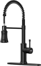 DAYONE Matte Black Kitchen Sink Faucet with Pull Down Sprayer Antique, 3 Modes Stainless Steel Spring Vintage Sink Faucet for Kitchen Bar Camper 1 or 3 Holes Single Handle