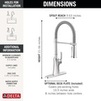 Delta Ermelo Pro Style Commercial Kitchen Faucet with Pull Down Sprayer, Chrome Single Hole Kitchen Sink Faucet, Single Handle, Chrome 18887-DST