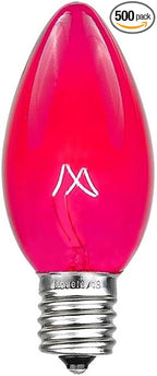 Novelty Lights 500 Case C7 Outdoor Christmas Replacement Bulbs, Pink, C7/E12 Candelabra Base, 5 Watt, 500 Bulbs