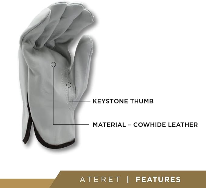 ATERET 36 Pairs Small Heavy Duty Durable Cowhide Leather Work Gloves I Driver Gloves for Truck Driving, Warehouse, Gardening, Farming