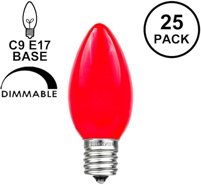 Novelty Lights 500 Case C9 Ceramic Outdoor Christmas Replacement Bulbs, Red, E17/C9 Intermediate Base, 7 Watt