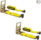 Mytee Products Ratchet Tie-Down Straps with Flat Hooks, 4" x 30' Ratchet Straps Yellow | 16,200 Lbs Breaking Strength | TieDown Ratchet Straps for Flatbed, Truck, Trailers Pickup (2 Pack)
