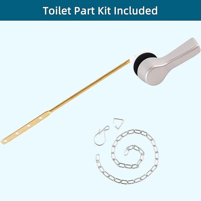 Hygie Rinse Metal Toilet Handle Lever Flush Replacement, Universal Front Mount Toilet Handle with Stainless Steel Flapper Chains, Toilet Repair Kit, Brushed Nickel