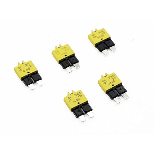 E39 Manual-Resettable Blade Automotive Fuse - ATC/ATO Low-Profile 20A, 12V-32V DC for Marine/RV/Car (5-Pack)
